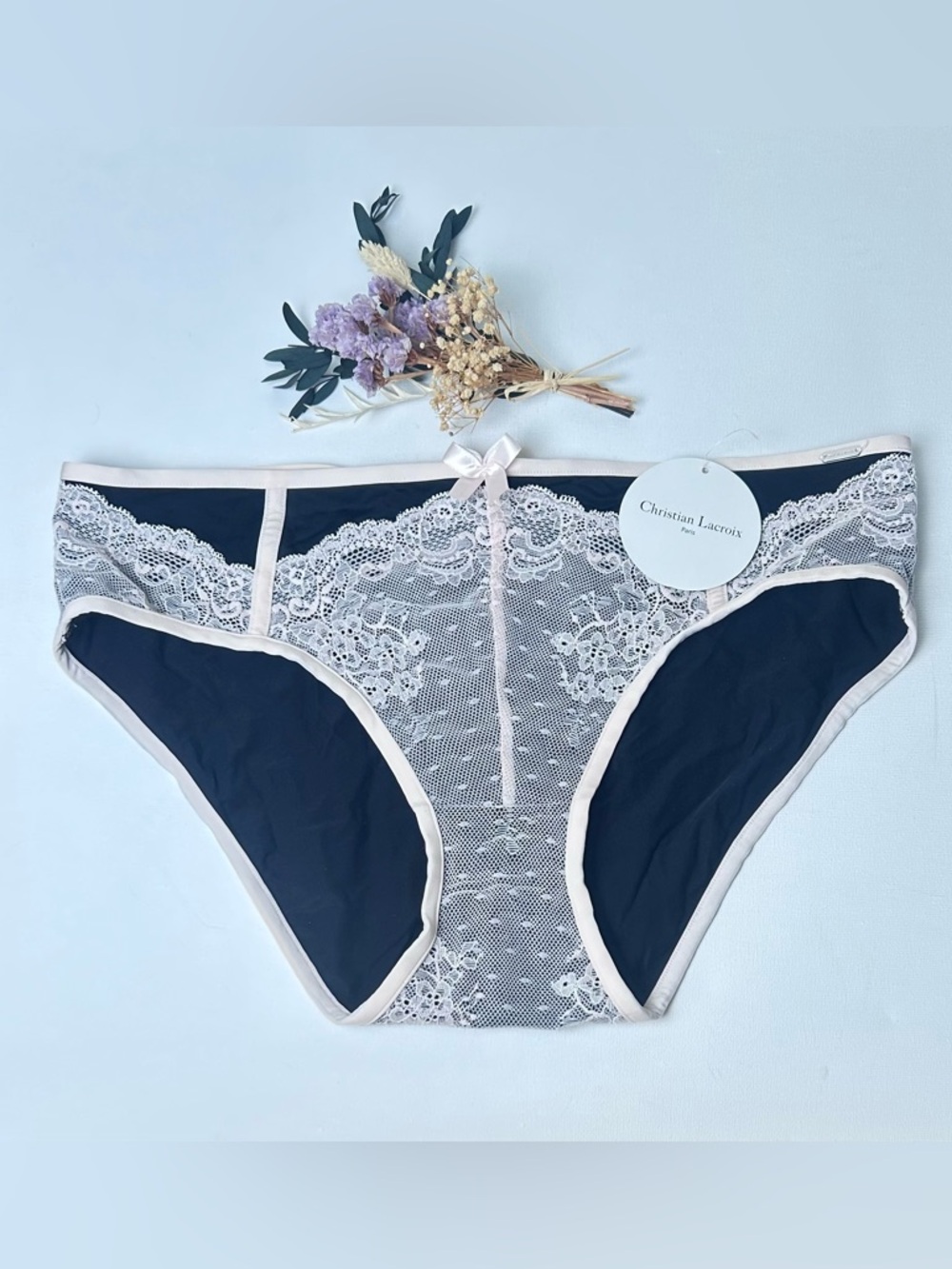 Christian Lacroix Black & Light Pink Lace Hipster Panty